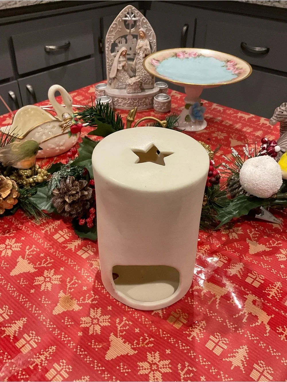 BP-White Ceramic Christmas Tree Luminary - Holiday Table Accent